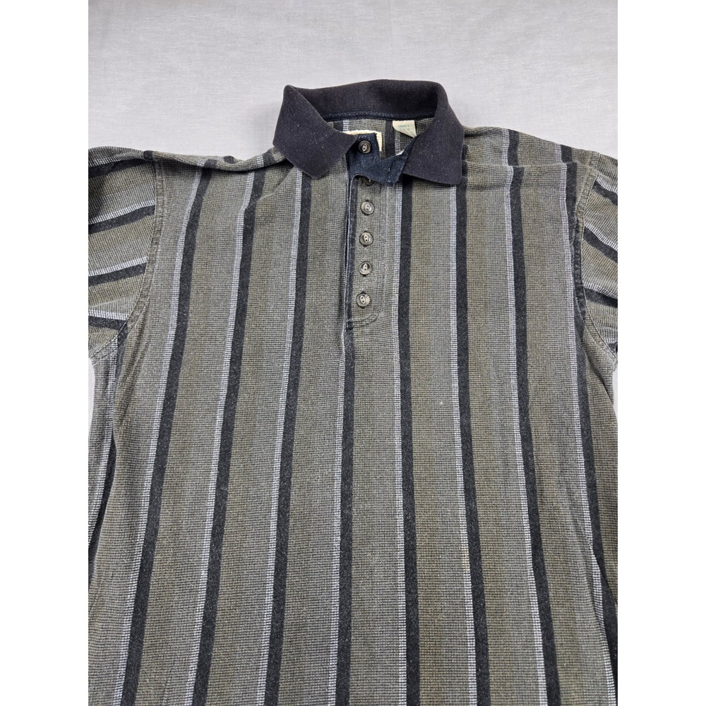 St Johns Bay Mens Long Sleeve Striped Polo Shirt Olive Gray Cotton Small - Picture 9 of 12